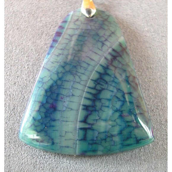 Blue Agate Pendant Necklace W/ Silver Floral Links & Beads - Picture 2 of 5